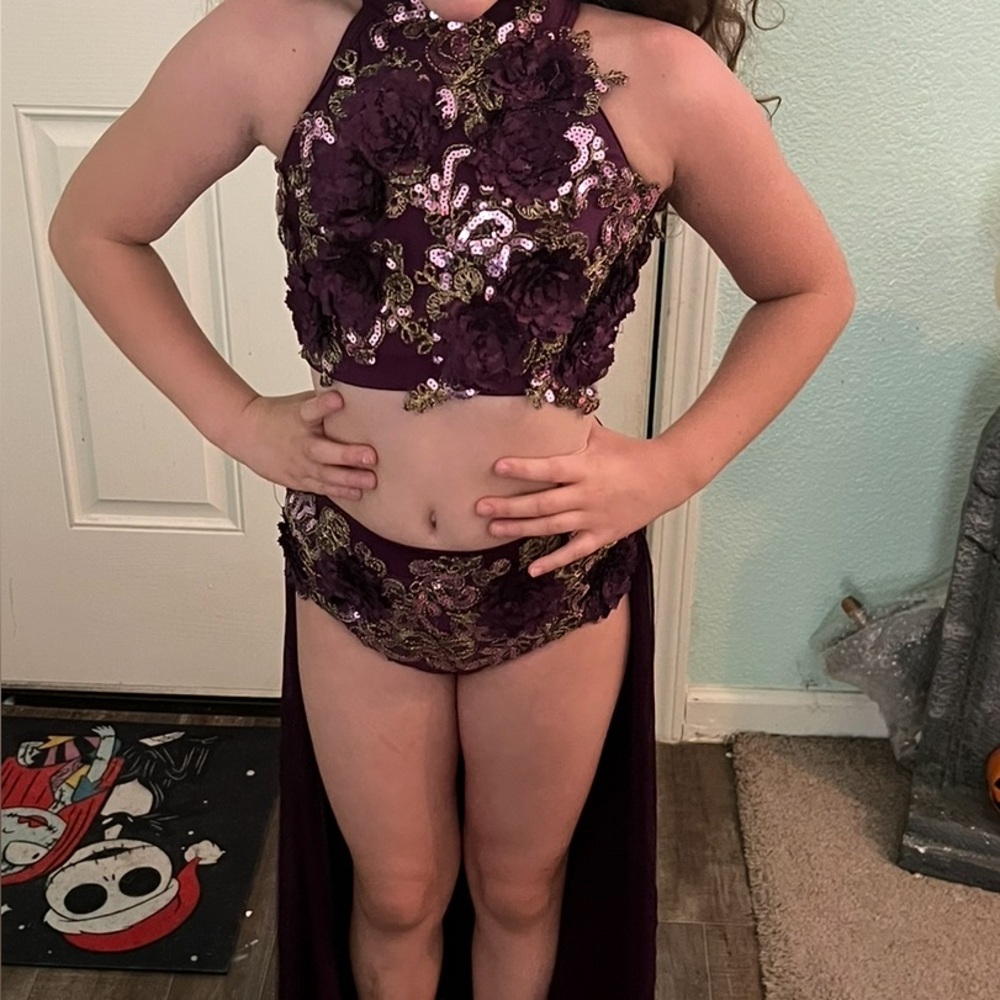 Purple Floral Sequin Two-Piece Outfit